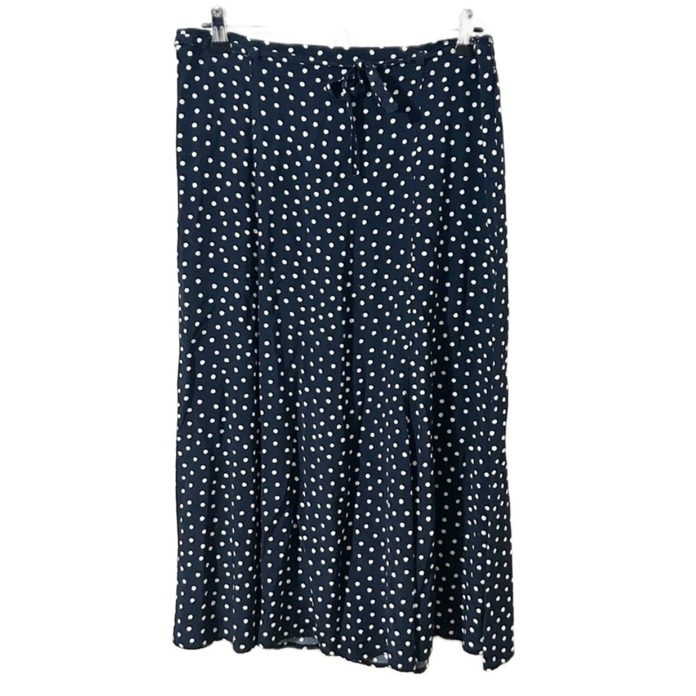 Vintage Norton McNaughton Navy Polka Dot Midi Skirt A-Line With Drawstring Waist